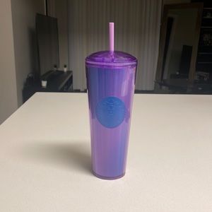 Purple and blue Starbucks cup